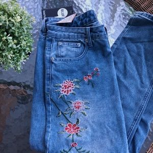 floral embroidered jeans